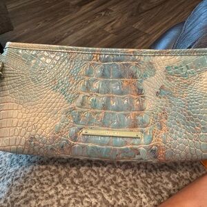 Brahmin Turquoise and Beige Embossed Clutch